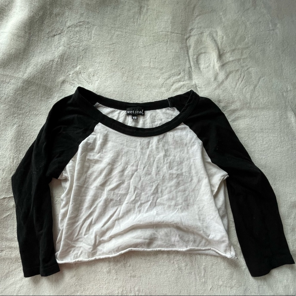 Crop Top Baseball Tee Black & White